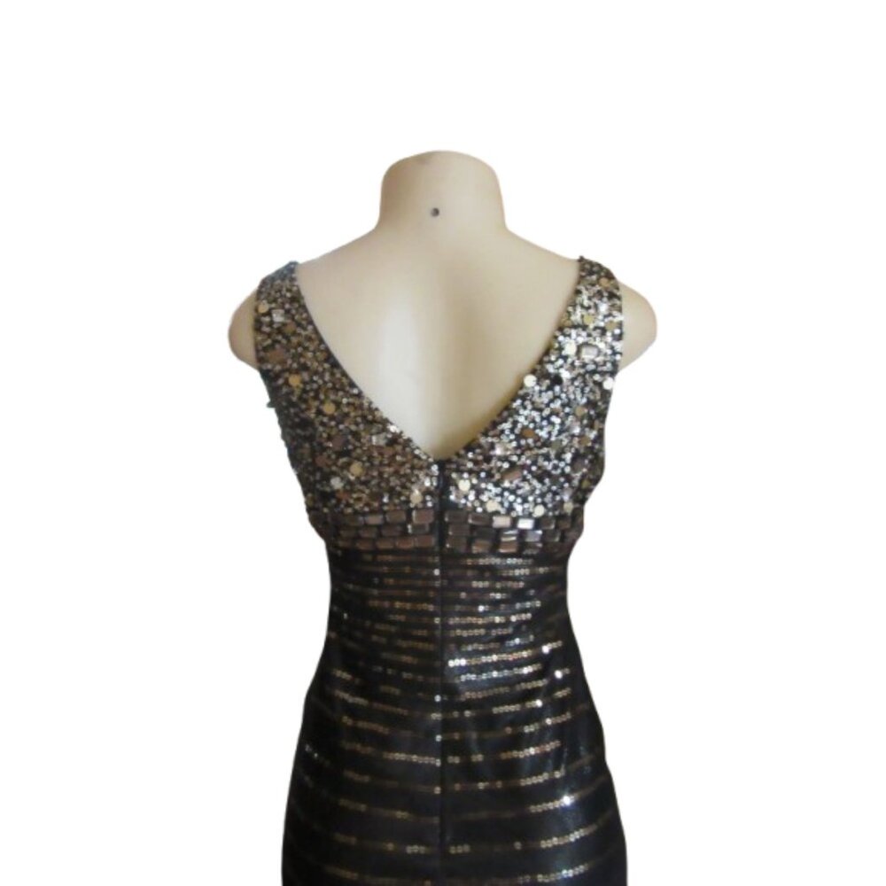 Vintage Janine Sequined Rhinestone Sleeveless Black & Gold Cocktail Dress Size X - Picture 6 of 7